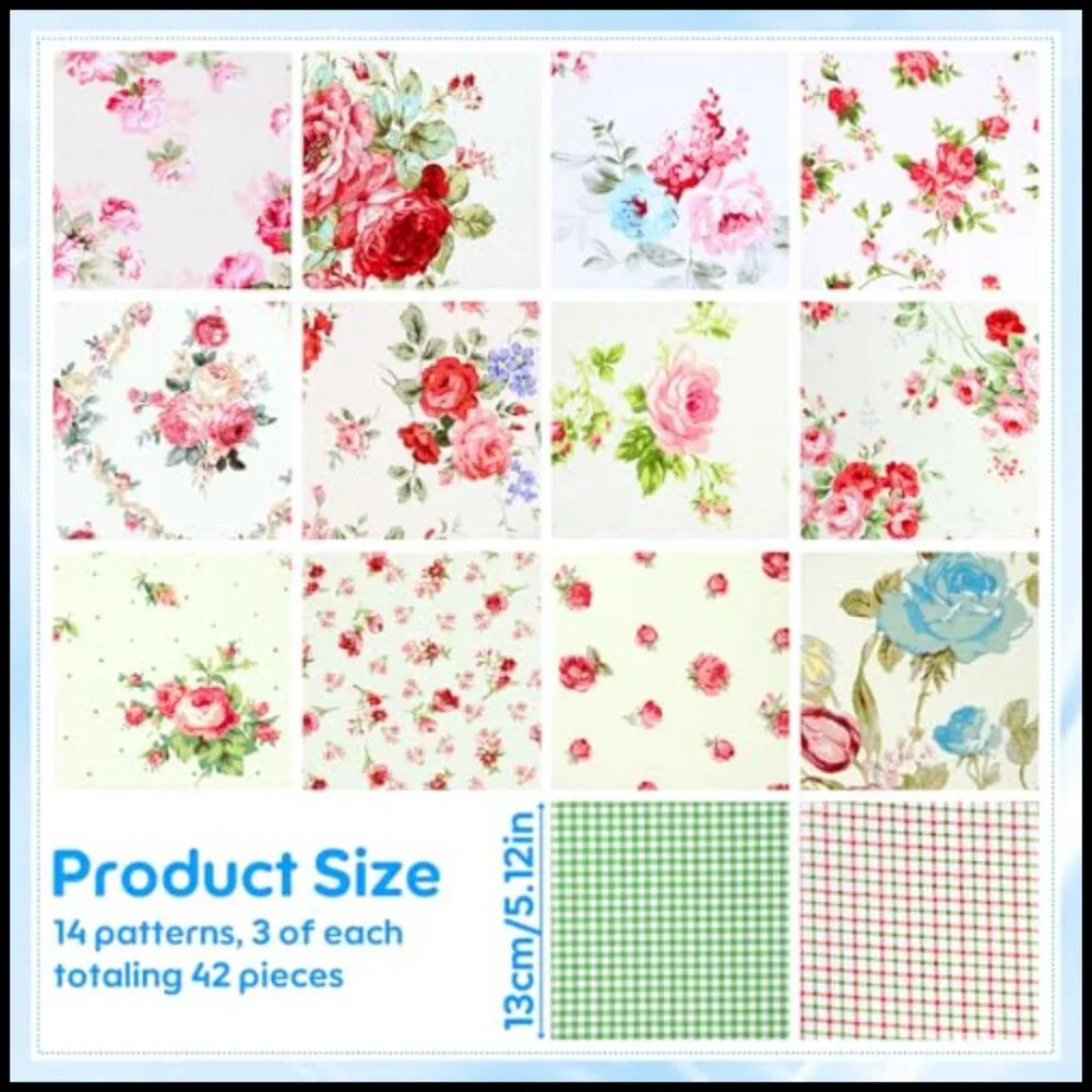Vintage Floral Quilting Fabric Squares Cotton Pre-Cut Patchwork DIY Crafts